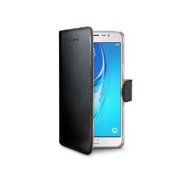 WALLY – Custodia a libro in pelle sintetica con chiusura flap magnetico, slot per carte e funzione stand colore nero compatibile con Samsung Galaxy J5 2016