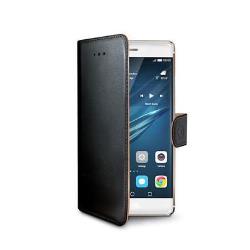 WALLY – Custodia a libro in pelle sintetica con chiusura flap magnetico, slot per carte e funzione stand colore nero compatibile con Huawei P9 Plus