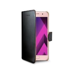 WALLY – Custodia a libro in pelle sintetica con chiusura flap magnetico, slot per carte e funzione stand colore nero compatibile con Samsung Galaxy A3 2017