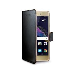 WALLY – Custodia a libro in pelle sintetica con chiusura flap magnetico, slot per carte e funzione stand colore nero compatibile con Huawei P8 Lite 2017