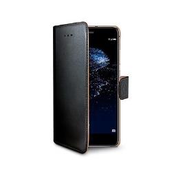 WALLY – Custodia a libro in pelle sintetica con chiusura flap magnetico, slot per carte e funzione stand colore nero compatibile con Huawei P10 Lite