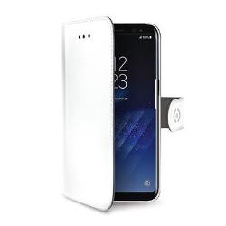WALLY – Custodia a libro in pelle sintetica con chiusura flap magnetico, slot per carte e funzione stand colore bianco compatibile con Samsung Galaxy S8+