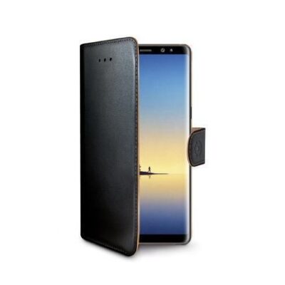 WALLY – Custodia a libro in pelle sintetica con chiusura flap magnetico, slot per carte e funzione stand colore nero compatibile con Samsung Galaxy Note 8