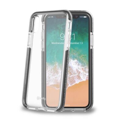 HEXAGON – Cover trasparente nero semi rigida, ultra resistente in TPU + Policarbonato compatibile con Apple iPhone Xs/ iPhone X
