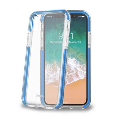 HEXAGON – Cover trasparente azzurro semi rigida, ultra resistente in TPU + Policarbonato compatibile con Apple iPhone Xs/ iPhone X