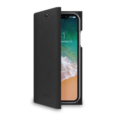 SHELL – Custodia ad agenda con finitura saffiano, slot per carte e funzione stand compatibile con Apple iPhone Xs/ iPhone X