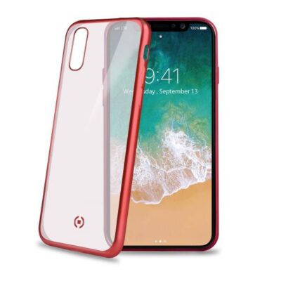 LASER MATT – Cover trasparente morbida con effetto metallo colore rosso compatibile con Apple iPhone Xs/ iPhone X