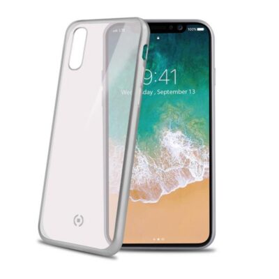 LASER MATT – Cover trasparente morbida con effetto metallo colore argento compatibile con Apple iPhone Xs/ iPhone X