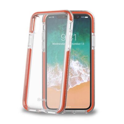 HEXAGON – Cover trasparente arancione semi rigida, ultra resistente in TPU + Policarbonato compatibile con Apple iPhone Xs/ iPhone X