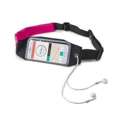 RUNBDUO – Cintura elastica regolabile ultra leggera, tasca interna porta smartphone, finestra trasparente per utilizzo touch, auricolari stereo jack 3,5mm, compatibili device 5″