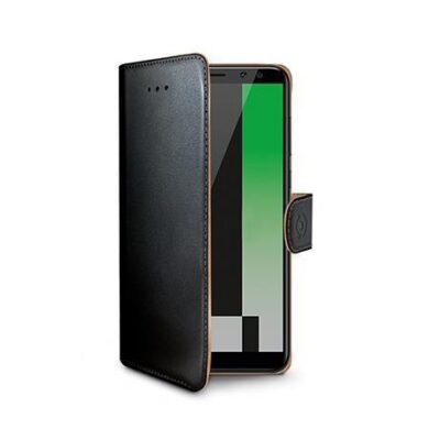 WALLY – Custodia a libro in pelle sintetica con chiusura flap magnetico, slot per carte e funzione stand colore nero compatibile con Huawei Mate 10 Lite