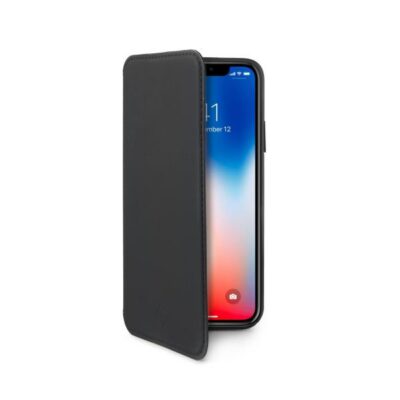 PRESTIGE – Custodia ad agenda ultrasottile con finitura morbida con effetto opaco colore nero compatibile con Apple iPhone Xs/ iPhone X