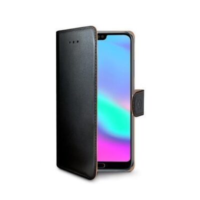 WALLY – Custodia a libro in pelle sintetica con chiusura flap magnetico, slot per carte e funzione stand colore nero compatibile con Honor 10