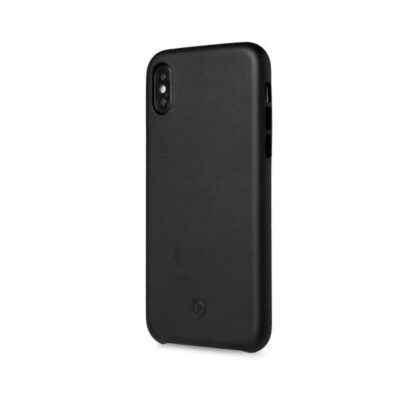 SUPERIOR – Cover in pelle sintetica con copertura tasti in alluminio colorato, colore nero compatibile con Apple iPhone Xs/ iPhone X