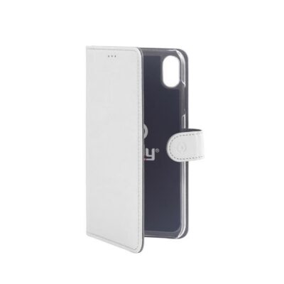 WALLY – Custodia a libro in pelle sintetica con chiusura flap magnetico, slot per carte e funzione stand colore bianco compatibile con Apple iPhone Xs Max
