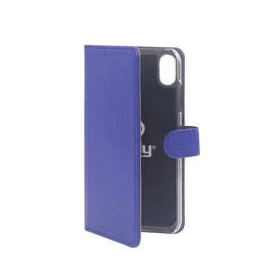 WALLY – Custodia a libro in pelle sintetica con chiusura flap magnetico, slot per carte e funzione stand colore blu compatibile con Apple iPhone Xr