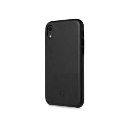 SUPERIOR – Cover in pelle sintetica con copertura tasti in alluminio colorato, colore nero compatibile con Apple iPhone Xr