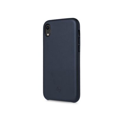 SUPERIOR – Cover in pelle sintetica con copertura tasti in alluminio colorato, colore blu compatibile con Apple iPhone Xr