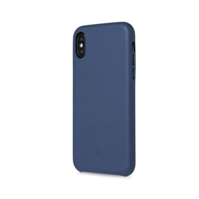 SUPERIOR – Cover in pelle sintetica con copertura tasti in alluminio colorato, colore blu compatibile con Apple iPhone Xs Max