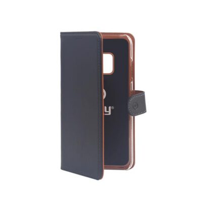 WALLY – Custodia a libro in pelle sintetica con chiusura flap magnetico, slot per carte e funzione stand colore nero compatibile con Huawei Mate 20 Pro