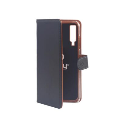 WALLY – Custodia a libro in pelle sintetica con chiusura flap magnetico, slot per carte e funzione stand colore nero compatibile con Samsung Galaxy A7 2018