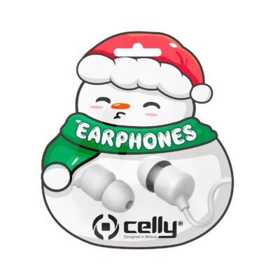 XMASEARSNOW – Auricolare stereo a filo IN-EAR con jack 3,5 mm, cavo piatti anti groviglio, remote contro e microfono integrato, simpatica confezione Natalizia