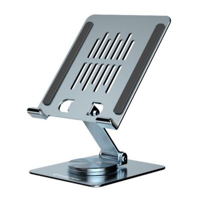 SUPPORTO PIEHEVOLE E GIREVOLE per TABLET – Base rotante a 360°, altezza regolabile; lega di alluminio