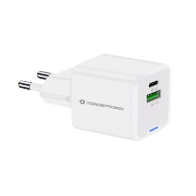 CARICATORE PD USB 2-PORTE 20W GaN (1x USB-C, 1x USB-A, QC 3.0, PPS) – BIANCO
