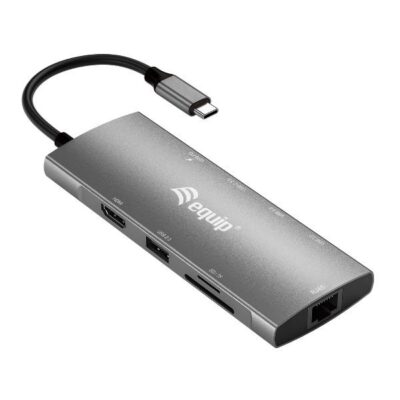 EQUIP – ADATTATORE USB-C 9 in 1, HDMI 4K/60Hz, LAN Gigabit, USB 3.2 GEN1, SD/TF, USB PD 100W