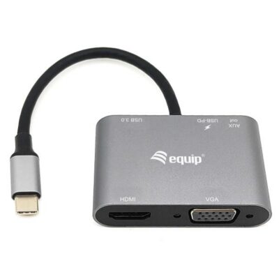 EQUIP – ADATTATORE USB-C 5 in 1, HDMI 4K/30Hz, VGA, USB-C PD 100W, USB 3.0, AUX
