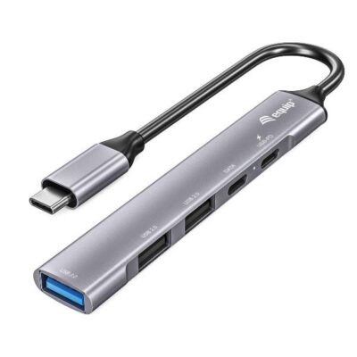 EQUIP – HUB 5-PORTE USB-C (1x USB 3.0, 2x USB 2.0, 1x USB-C PD 100W, 1x USB-C), Alluminio