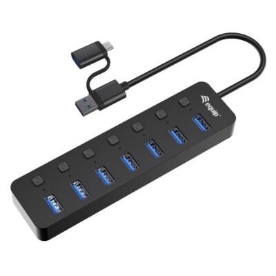 EQUIP – HUB 7-PORTE USB 3.2 Gen 1 con Interruttori, Alimentatore incluso