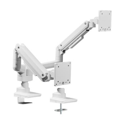 EQUIP – STAFFA DOPPIO MONITOR 17″-35″ ROBUSTO PAN & TILT DA SCRIVANIA, BIANCO
