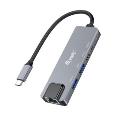 EQUIP – ADATTATORE MULTIFUNZIONALE 5 in 1 USB 3.2 Gen 1, 2,5GbE, 2x USB-A, 1x USB-C, USB-C, 100W USB PD, Alluminio