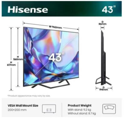 43 A79S QLED 4K ULTRA HD SMART VIDAA – STAND CENTRALE