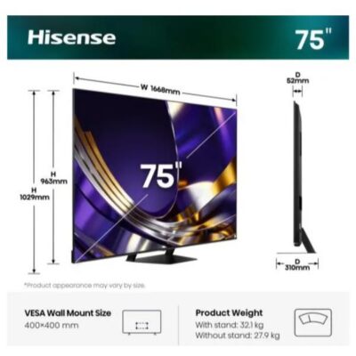 75 U7S PRO MINI LED 4K ULTRA HD SMART VIDAA REFRESH RATE 165HZ