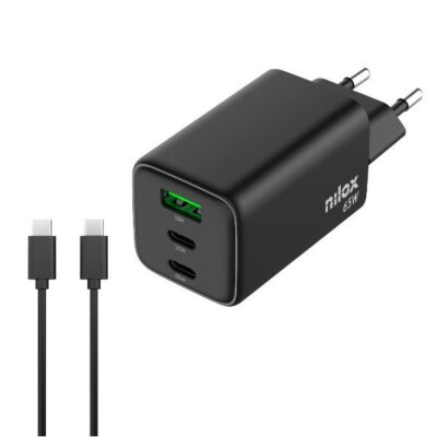 NILOX TECH – 65W Caricatore GaN 3 porte + cavo USB-C a USB-C da 2 metri