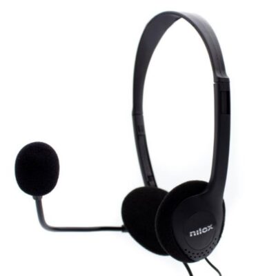 NILOX TECH – Cuffia con connettore 2x jack 3.5mm, microfono regolabile, controllo del volume sul cavo, lunghezza cavo 1.8 mt, archetto regolabile