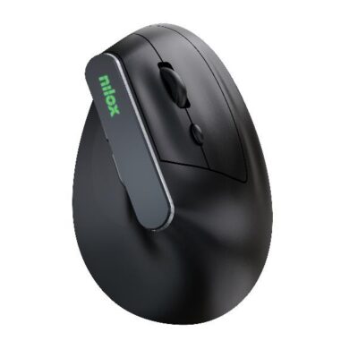 NILOX TECH – Mouse Verticale, connessione wireless DUAL (BT 5.2 e Dongle 2.4GHZ), ricaricabile tramite porta USB-C, cavo incluso, 1600DPI, 6 pulsanti, illuminazione RGB, ergonomico