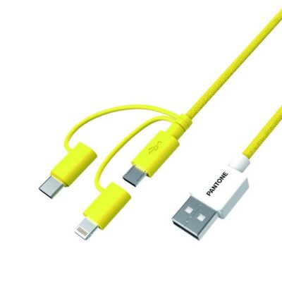 PANTONE – Cavo 3in1 connettori input MicroUsb/USB-C/Lightning con connettore output USB-A, lunghezza cavo 1.2 mt