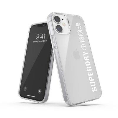SUPERDRY – Cover trasparente con logo Superdry colore bianco bordi rialzati compatibile con Apple iPhone 12 Mini