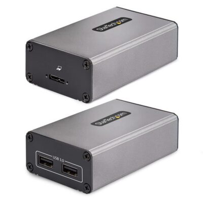 Extender USB 3.0 a 2 Porte su Fibra Multimodale OM3 – LC/LC – Hub 2x USB-A 5Gbps – Resistente Estensore USB su Fibra Ottica fino a 350m – Extender USB Ottico