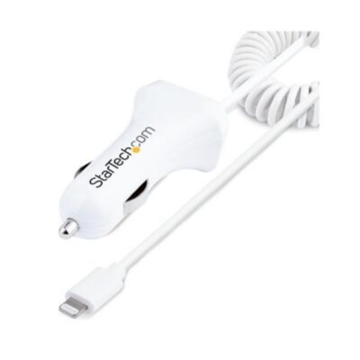 Caricatore da auto a due porte USB con cavo Lightning a spirale integrato da 1m