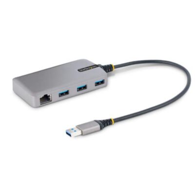 Hub USB a 3 porte con Ethernet – Hub USB 3.0 5Gbps alimentato via bus – Hub splitter USB-A a 3x USB-A portatile per desktop/notebook con ingresso di alimentazione ausiliaria opzion