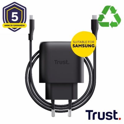 ALIMENTATORE 45W USB-C PER SMASUNG – PLASTICA RICICLATA 50% – TRUST MAXO F/SAMSUNG NERO