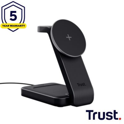 CARICABATTERIA WIRELESS MAGNETICO/MAGSAFE PER IPHONE APPLE WATCH AIRPODS STAND RICHIUDIBILE – TRUST VIRO 3-IN-1 – NERO