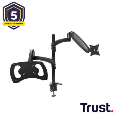 SUPPORTO MONITOR DOPPIO BRACCIO ERGONOMICO PER DOPPIO MONITOR O MONITOR E LAPTOP – TRUST MARA – NERO