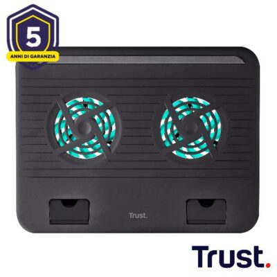SUPPORTO/RIALZO NOTEBOOK CON 2 VENTOLE DI RAFFREDDAMENTO – TRUST CYCLONE – NERO