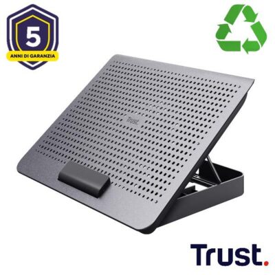SUPPORTO/RIALZO ECO NOTEBOOK CON VENTOLA GIGANTE DI RAFFREDDAMENTO FINO A 16″ – TRUST EXTO – ALLUMINIO