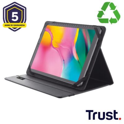 CUSTODIA FOLIO PER TABLET FINO A 10 POLLICI – MATERIALE RICICLATO 100% – TRUST PRIMO BLACK